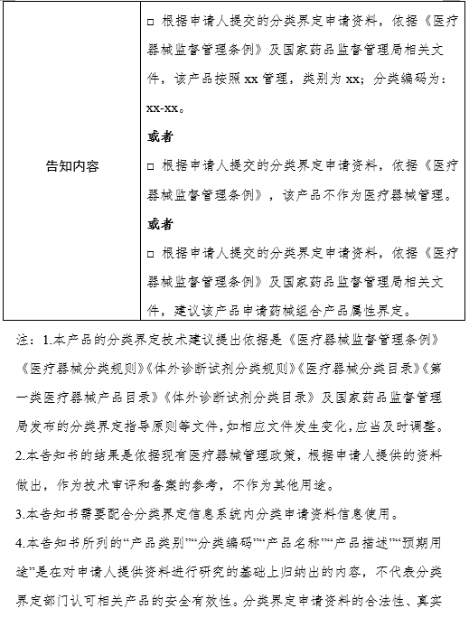 國(guó)家藥品監(jiān)督管理局醫(yī)療器械標(biāo)準(zhǔn)管理中心醫(yī)療器械產(chǎn)品分類(lèi)界定申請(qǐng)告知書(shū)（格式）（2024年第59號(hào)）(圖2)