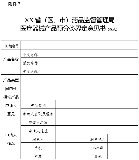 XX?。▍^(qū)、市）藥品監(jiān)督管理局醫(yī)療器械產(chǎn)品預(yù)分類界定意見書（格式）（2024年第59號(hào)）(圖1)
